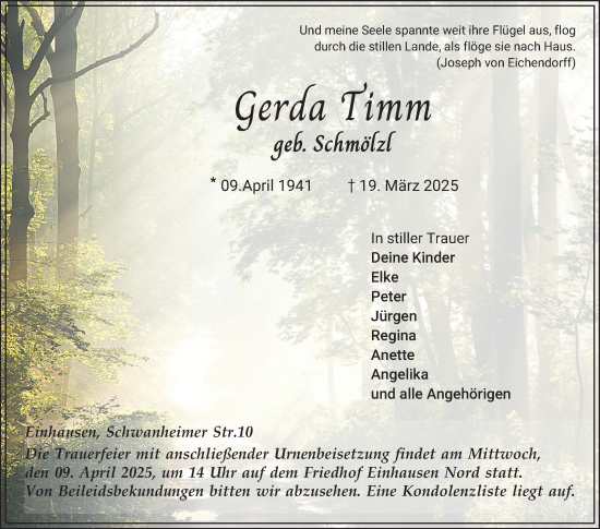 Traueranzeige von Gerda Timm von Bergsträßer Anzeiger