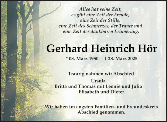 Traueranzeige von Gerhard Heinrich Hör von Mannheimer Morgen