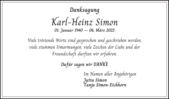 Traueranzeige von Karl-Heinz Simon von Schwetzinger Zeitung