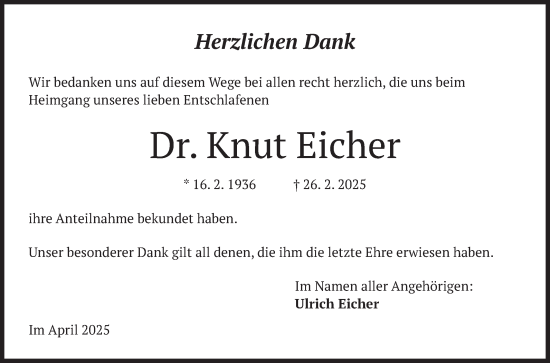 Traueranzeige von Knut Eicher von Mannheimer Morgen