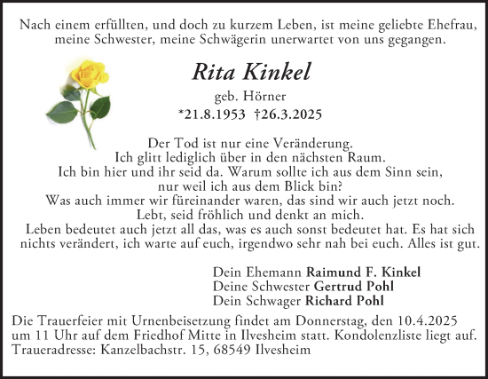 Traueranzeige von Rita Kinkel von Mannheimer Morgen
