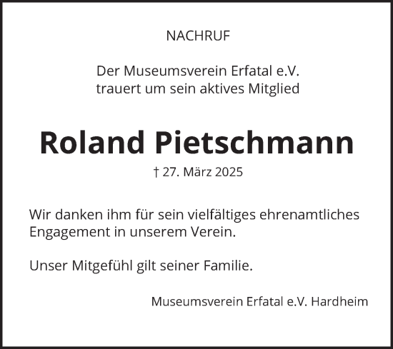 Traueranzeige von Roland Pietschmann von Fränkische Nachrichten