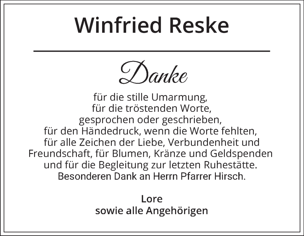  Traueranzeige für Winfried Reske vom 12.04.2025 aus Mannheimer Morgen