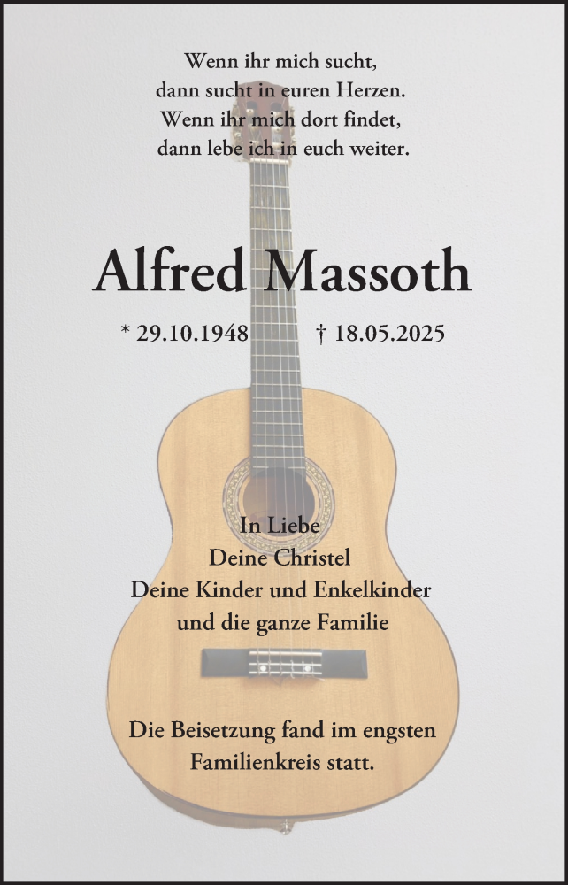  Traueranzeige für Alfred Massoth vom 31.05.2025 aus Bergsträßer Anzeiger