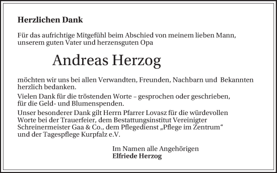 Traueranzeige von Andreas Herzog von Schwetzinger Zeitung