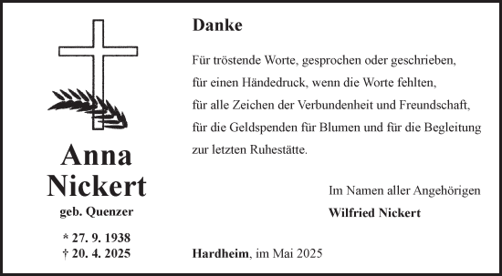 Traueranzeige von Anna Nickert von Fränkische Nachrichten