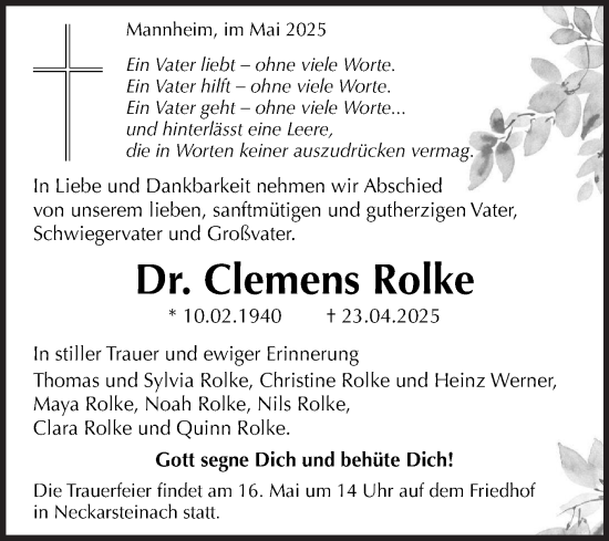 Traueranzeige von Clemens Rolke von Mannheimer Morgen