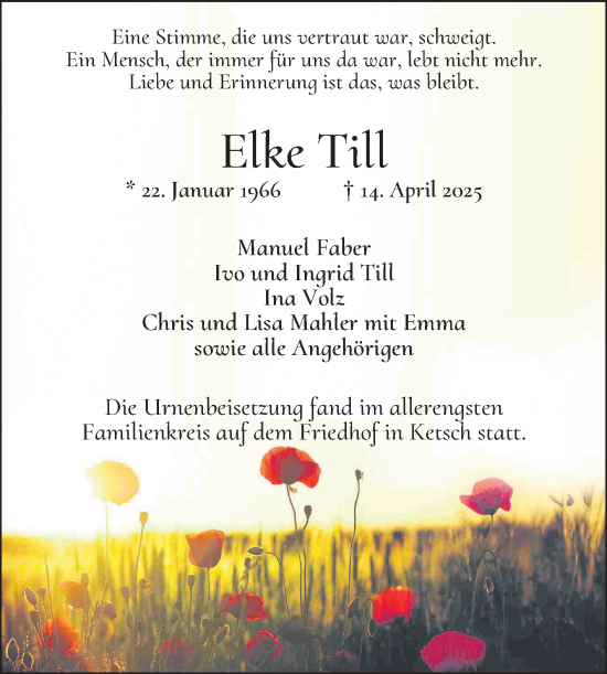 Traueranzeige von Elke Till von Schwetzinger Zeitung