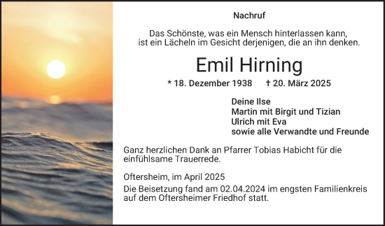 Traueranzeige von Emil Hirning von Schwetzinger Zeitung