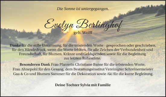 Traueranzeige von Evelyn  Berlinghof von Schwetzinger Zeitung