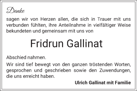 Traueranzeige von Fridrun Gallinat von Bergsträßer Anzeiger