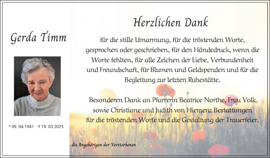 Traueranzeige von Gerda Timm von Bergsträßer Anzeiger