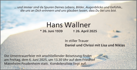 Traueranzeige von Hans Wallner von Mannheimer Morgen
