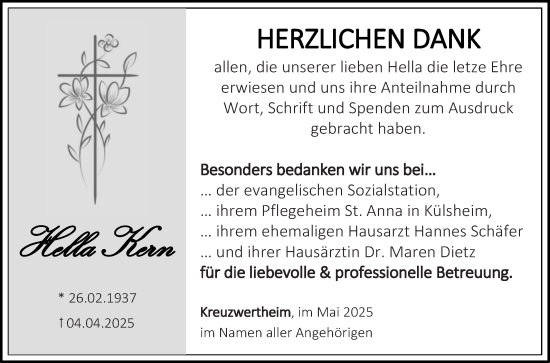 Traueranzeige von Hella Kern von Fränkische Nachrichten