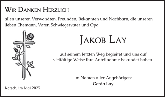Traueranzeige von Jakob Lay von Schwetzinger Zeitung