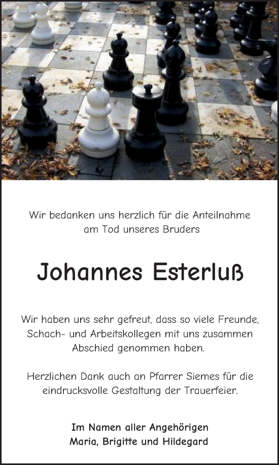 Traueranzeige von Johannes Esterluß von Bergsträßer Anzeiger