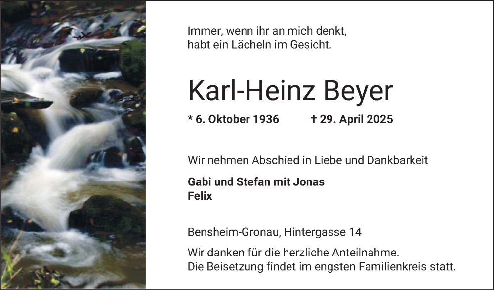  Traueranzeige für Karl-Heinz Beyer vom 10.05.2025 aus Bergsträßer Anzeiger