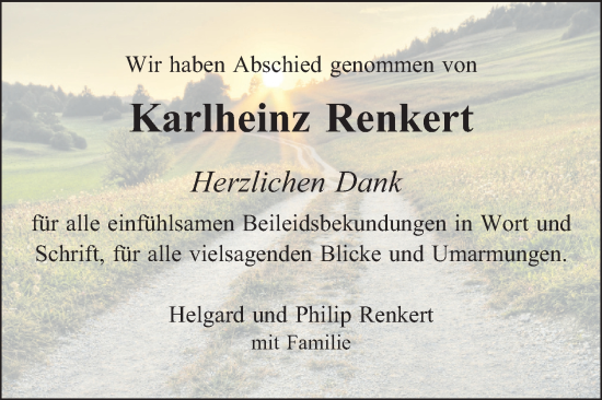 Traueranzeige von Karlheinz Renkert von Schwetzinger Zeitung