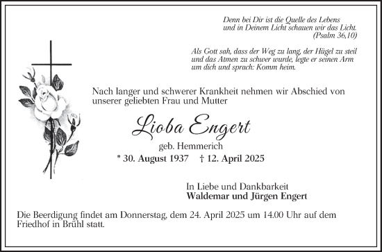 Traueranzeige von Lioba Engert von Schwetzinger Zeitung