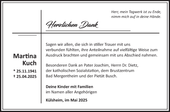 Traueranzeige von Martina Kuch von Fränkische Nachrichten