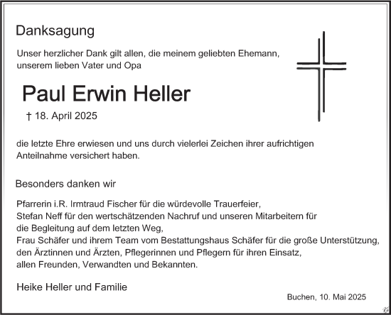Traueranzeige von Paul Erwin Heller von Fränkische Nachrichten