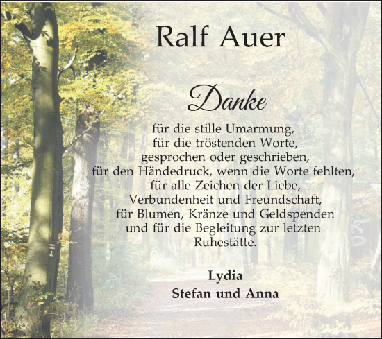Traueranzeige von Ralf Auer von Schwetzinger Zeitung