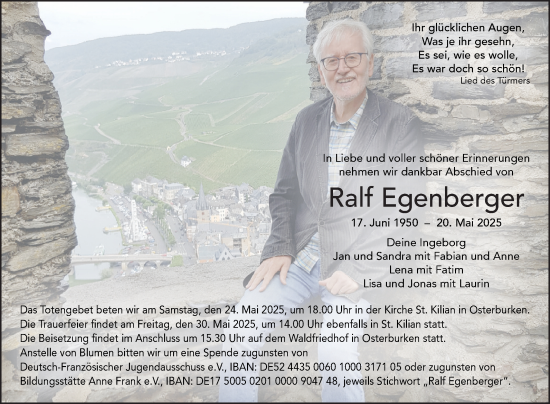 Traueranzeige von Ralf Egenberger von Fränkische Nachrichten
