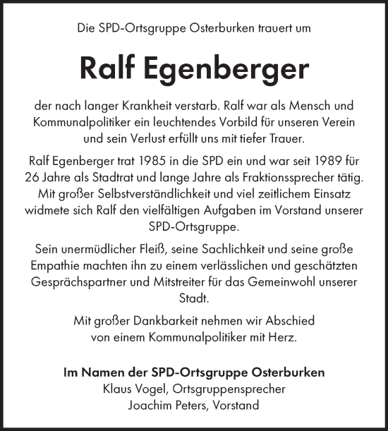 Traueranzeige von Ralf Egenberger von Fränkische Nachrichten