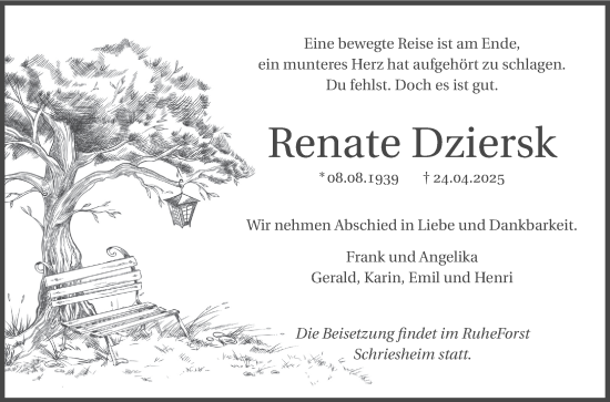 Traueranzeige von Renate Dziersk von Mannheimer Morgen