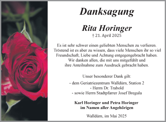 Traueranzeige von Rita Horinger von Fränkische Nachrichten