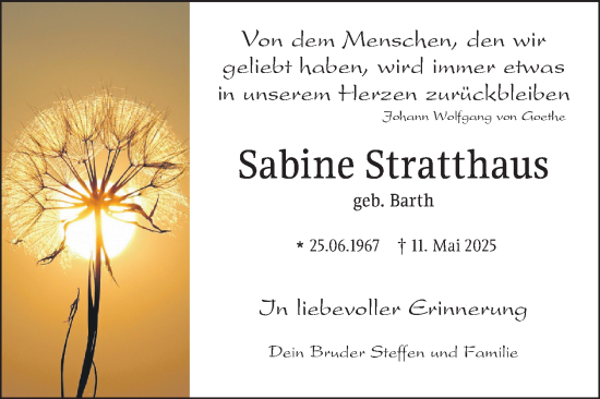 Traueranzeige von Sabine Stratthaus von Schwetzinger Zeitung