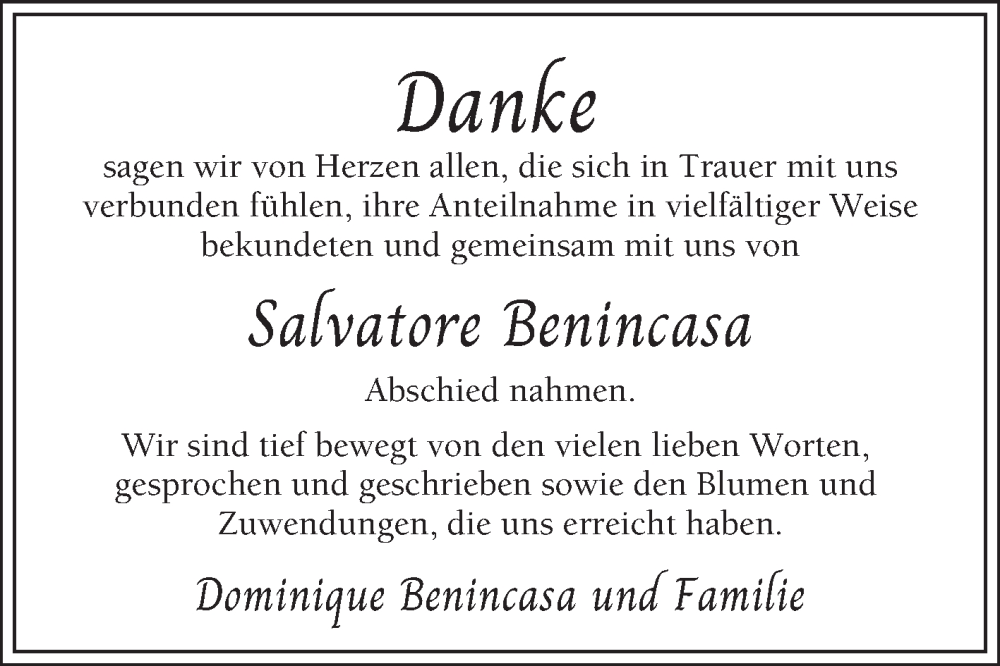 Traueranzeige für Salvatore Benincasa vom 31.05.2025 aus Bergsträßer Anzeiger