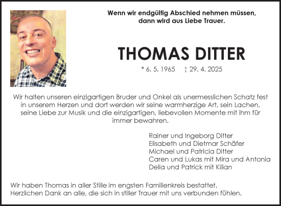 Traueranzeige von Thomas Ditter von Fränkische Nachrichten