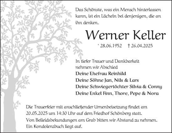 Traueranzeige von Werner Keller von Bergsträßer Anzeiger