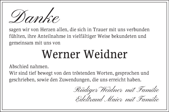 Traueranzeige von Werner Weidner von Schwetzinger Zeitung