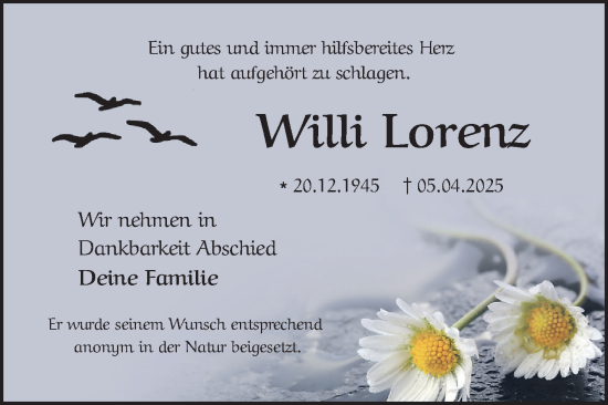 Traueranzeige von Willi Lorenz von Bergsträßer Anzeiger