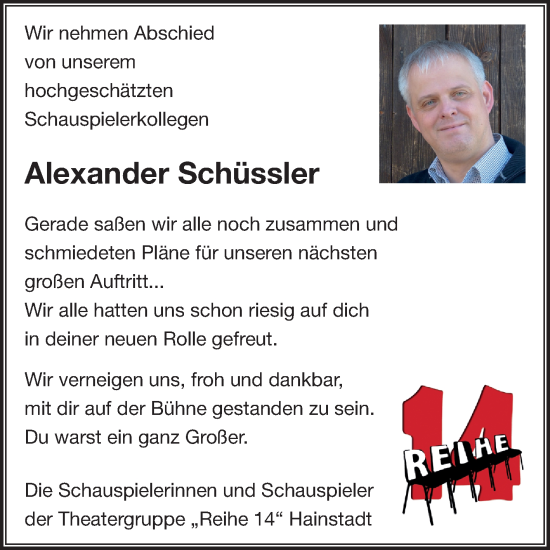 Traueranzeige von Alexander Schüssler von Fränkische Nachrichten