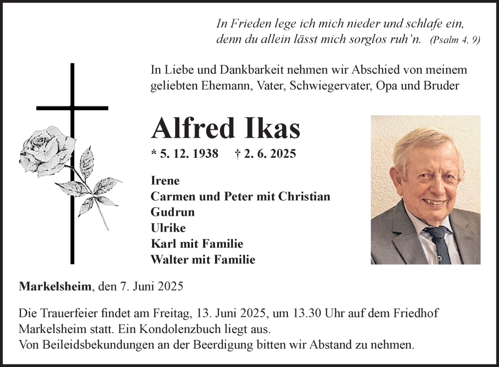  Traueranzeige für Alfred Ikas vom 10.06.2025 aus Fränkische Nachrichten
