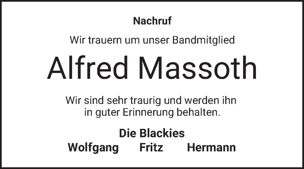  Traueranzeige für Alfred Massoth vom 14.06.2025 aus Bergsträßer Anzeiger