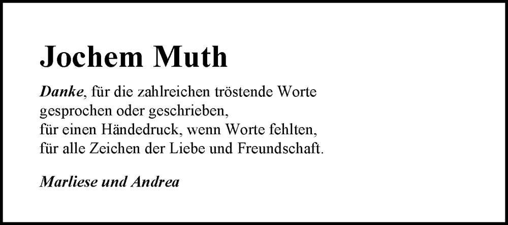  Traueranzeige für Jochem Muth vom 07.06.2025 aus Schwetzinger Zeitung
