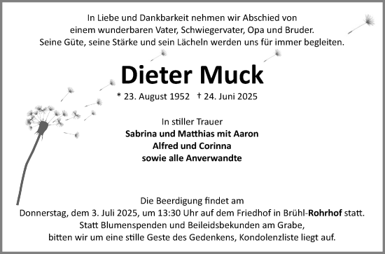 Traueranzeige von Dieter Muck von Schwetzinger Zeitung