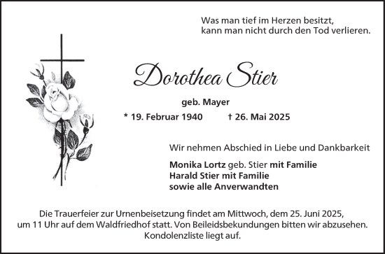 Traueranzeige von Dorothea Stier von Bergsträßer Anzeiger
