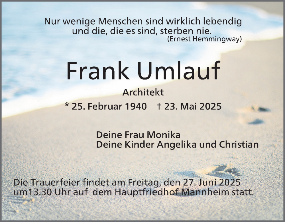  Traueranzeige für Frank Umlauf vom 21.06.2025 aus Mannheimer Morgen