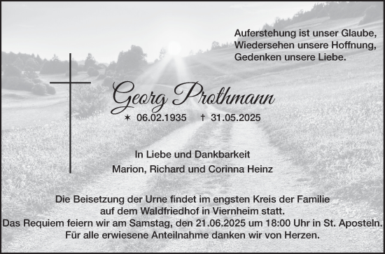 Traueranzeige von Georg Prothmann von Bergsträßer Anzeiger