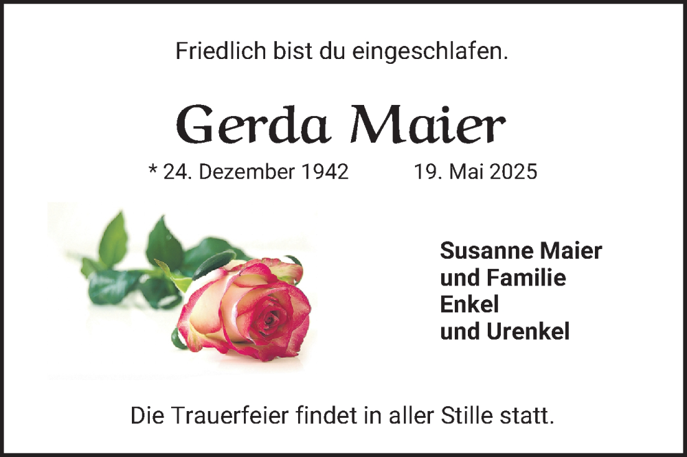  Traueranzeige für Gerda Maier vom 12.06.2025 aus Bergsträßer Anzeiger