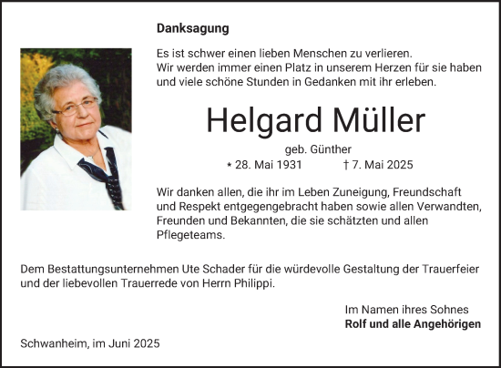 Traueranzeige von Helgard Müller von Bergsträßer Anzeiger