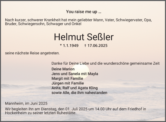 Traueranzeige von Helmut Seßler von Schwetzinger Zeitung