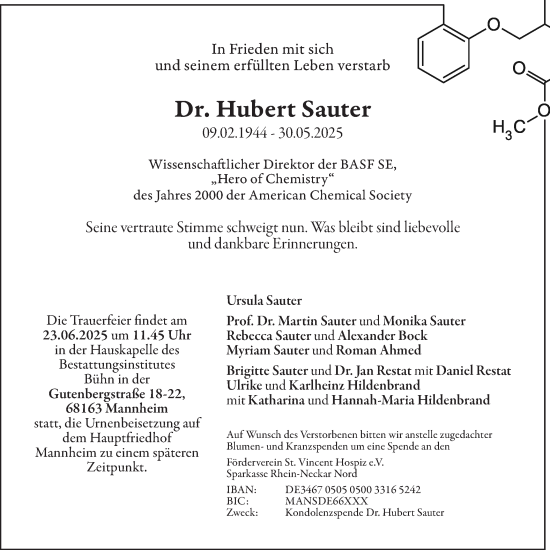 Traueranzeige von Hubert Sauter von Mannheimer Morgen