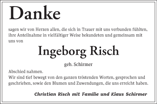 Traueranzeige von Ingeborg Risch von Mannheimer Morgen