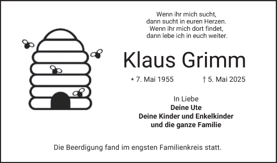 Traueranzeige von Klaus Grimm von Bergsträßer Anzeiger